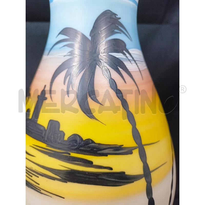 VASO OPALINA DEC TRAMONTO PALME NERE BORDI AZZURRI  | Mercatino dell'Usato Roma re di roma 2