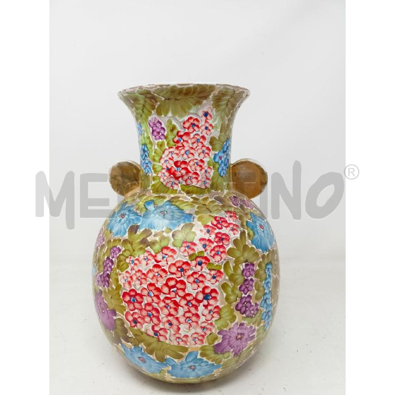 VASO T.CINESE FIORI ROSSI VIOLA BLU INTERNO ARANCIONE 2 MANICI ORO  | Mercatino dell'Usato Roma re di roma 1