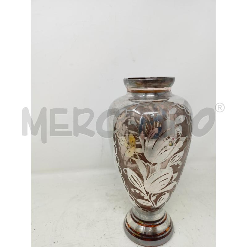 VASO VETRO ARANCIONE FIORI FASICA SILVER  | Mercatino dell'Usato Roma re di roma 3