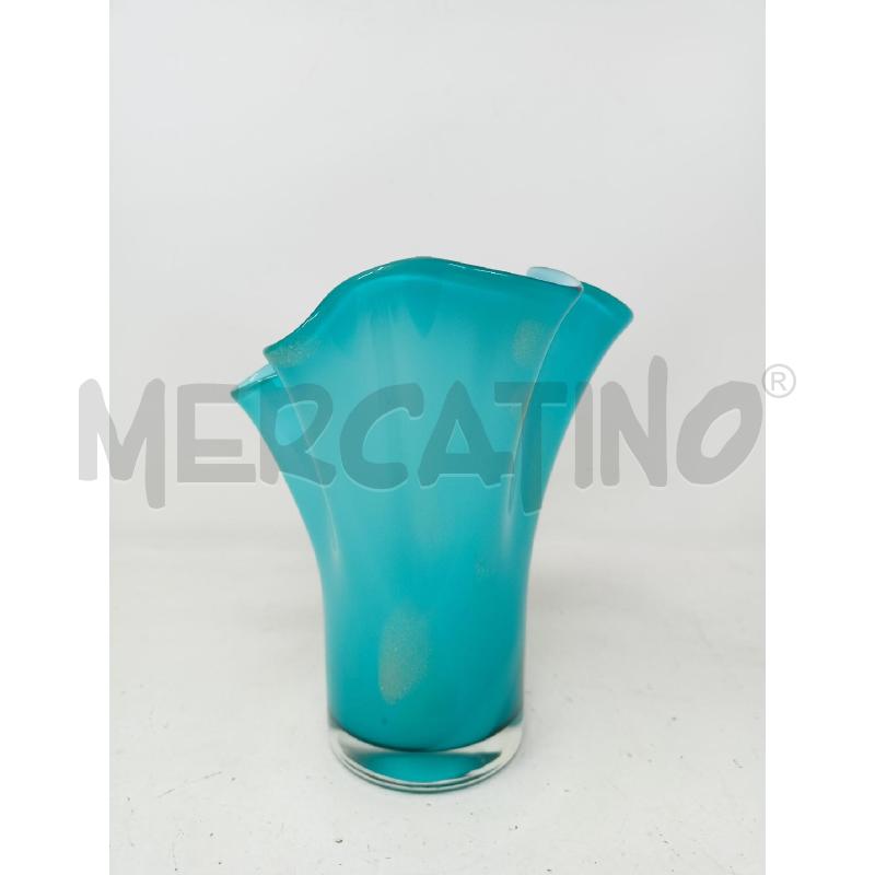 VASO VETRO FAZZOLETTO INCAMICIATO AZZURRO BRILLANTINI DORATI  | Mercatino dell'Usato Roma re di roma 1