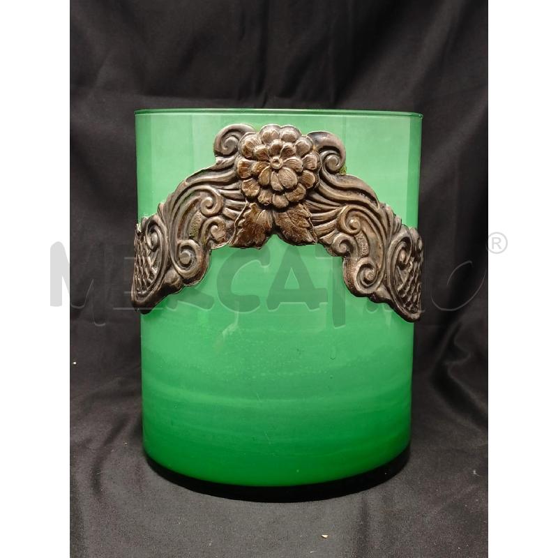 VASO VETRO VERDE CILINDRICO DEC RICCIOLI SILVER  | Mercatino dell'Usato Roma re di roma 1