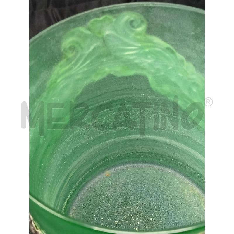 VASO VETRO VERDE CILINDRICO DEC RICCIOLI SILVER  | Mercatino dell'Usato Roma re di roma 2
