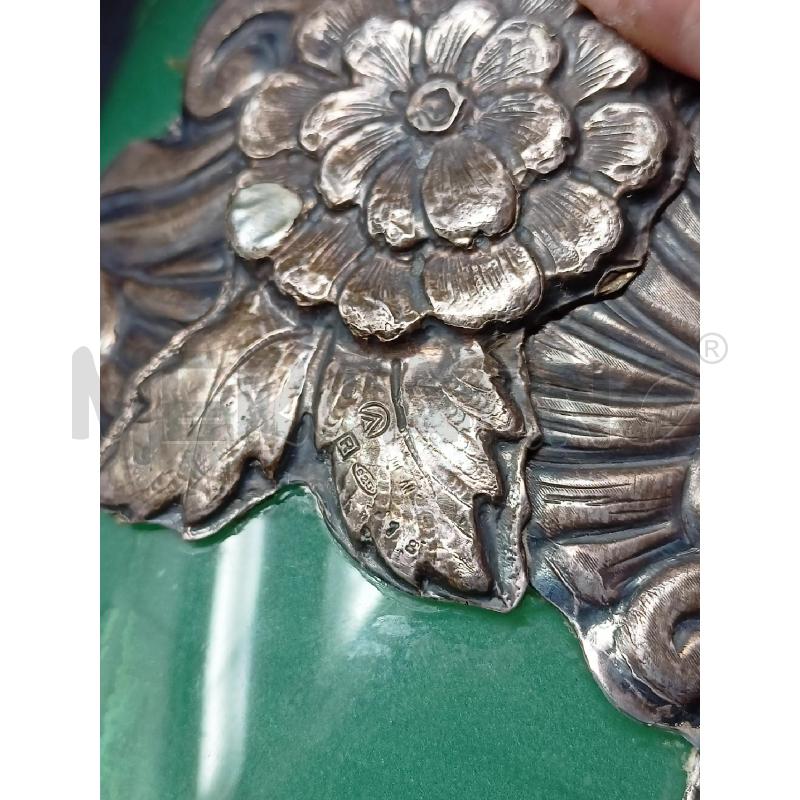 VASO VETRO VERDE CILINDRICO DEC RICCIOLI SILVER  | Mercatino dell'Usato Roma re di roma 3