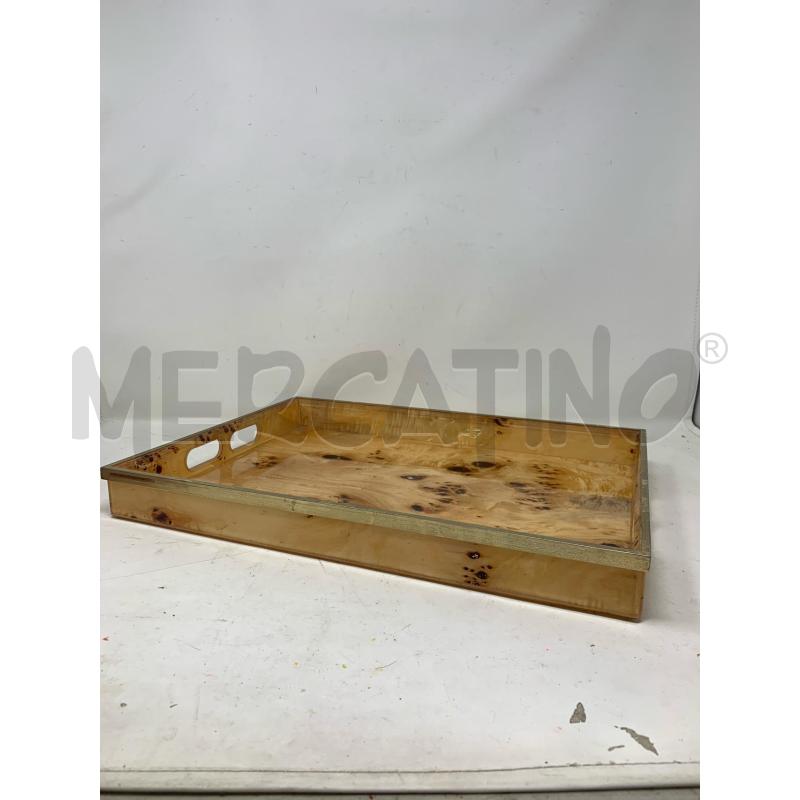 VASSOIO LEGNO RIVESTITO PLEXIGLASS BORDO METALLO DORATO | Mercatino dell'Usato Roma re di roma 2