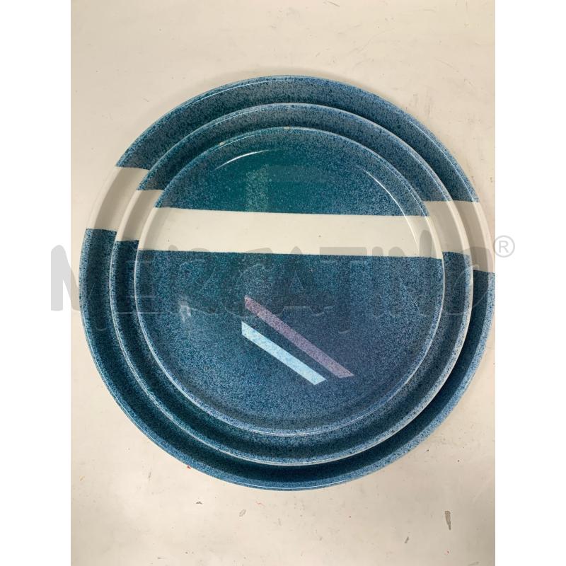 VASSOI TRIS TONDI CERAMICA '70 SPUGNATO AZZURRO FASCIA BIANCA | Mercatino dell'Usato Roma re di roma 1