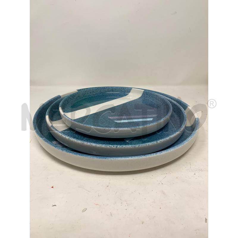 VASSOI TRIS TONDI CERAMICA '70 SPUGNATO AZZURRO FASCIA BIANCA | Mercatino dell'Usato Roma re di roma 2