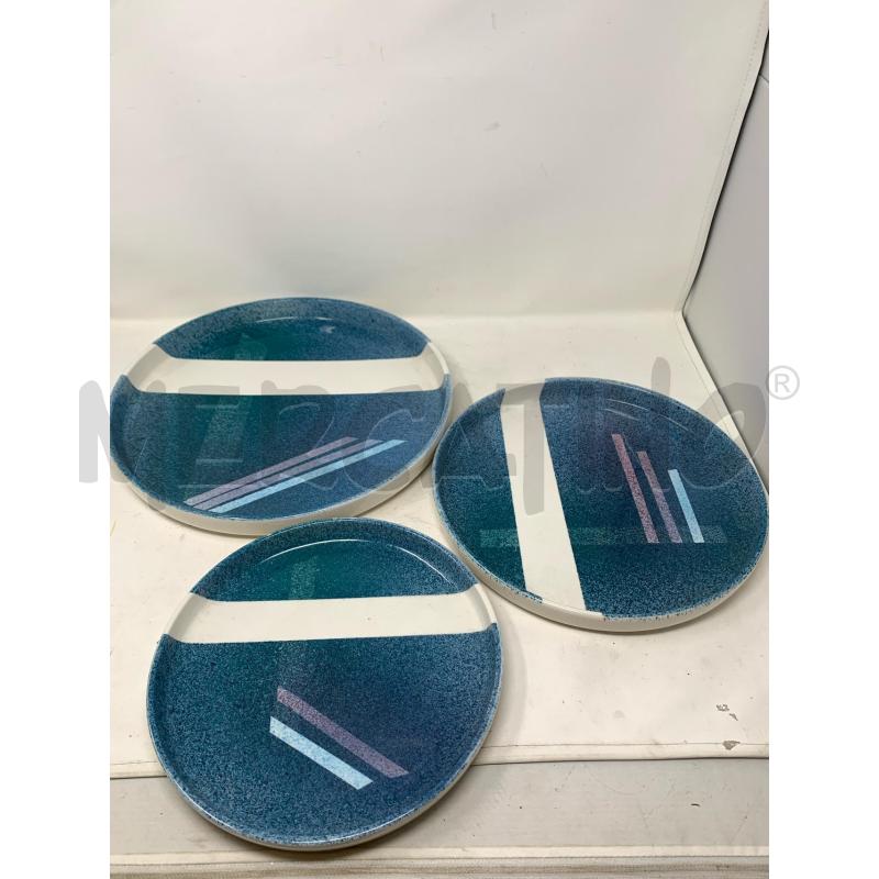VASSOI TRIS TONDI CERAMICA '70 SPUGNATO AZZURRO FASCIA BIANCA | Mercatino dell'Usato Roma re di roma 3