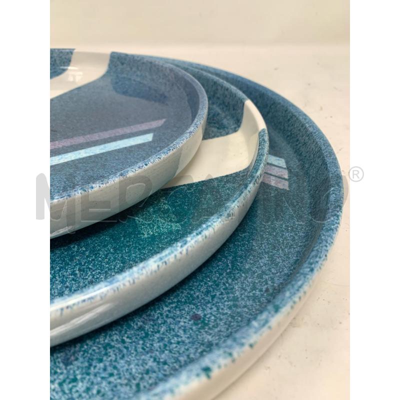 VASSOI TRIS TONDI CERAMICA '70 SPUGNATO AZZURRO FASCIA BIANCA | Mercatino dell'Usato Roma re di roma 5