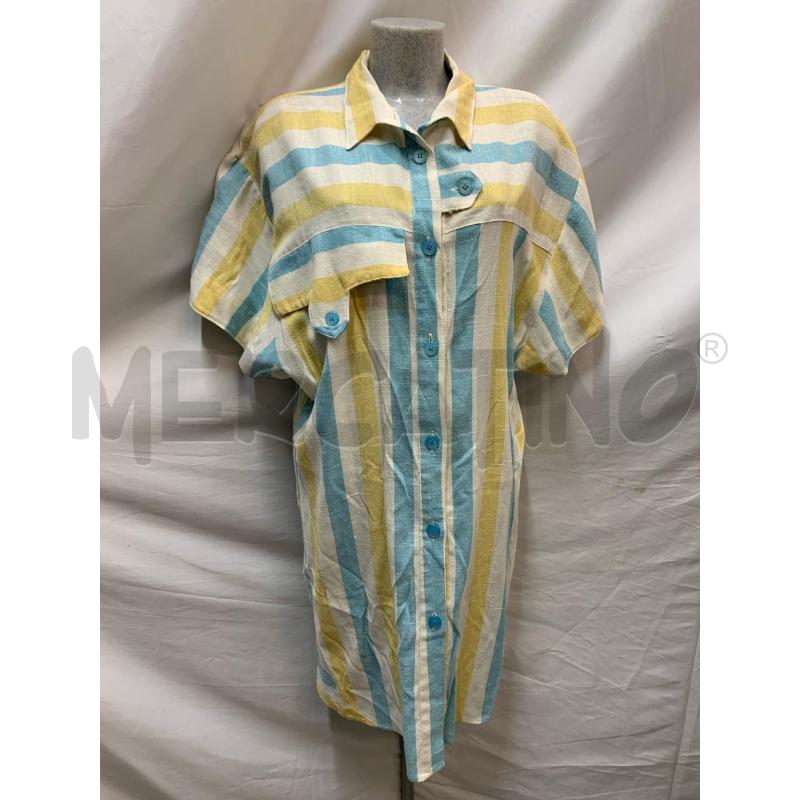 VESTITO LINO PANNA RIGHE CELESTI GIALLE  | Mercatino dell'Usato Roma re di roma 1