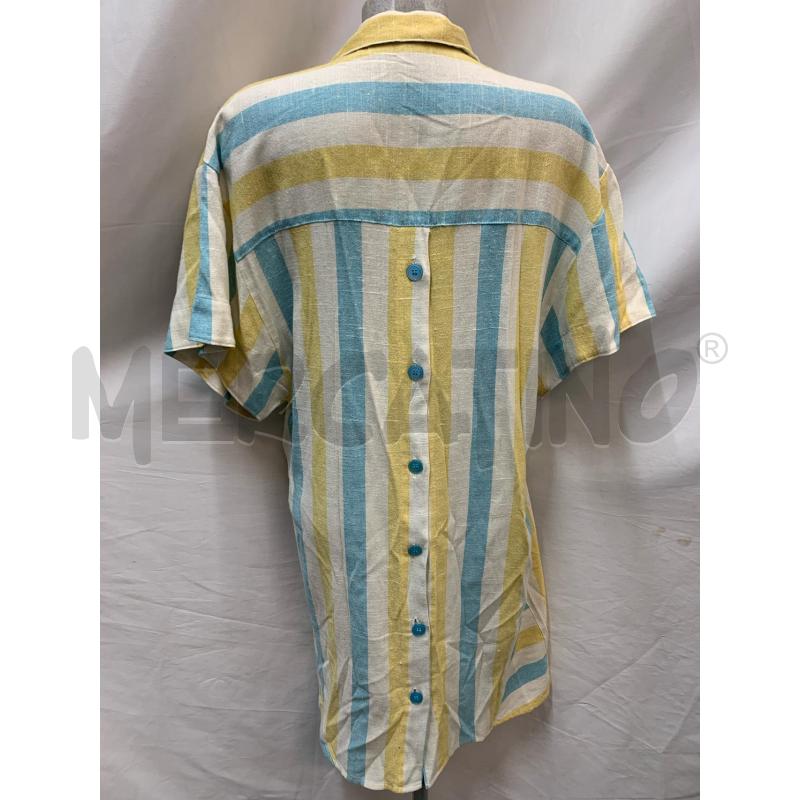 VESTITO LINO PANNA RIGHE CELESTI GIALLE  | Mercatino dell'Usato Roma re di roma 3