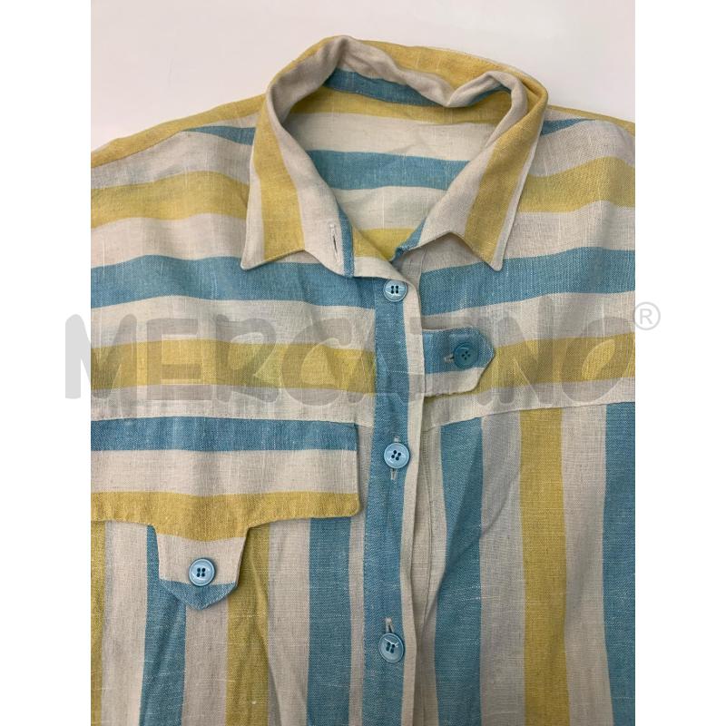 VESTITO LINO PANNA RIGHE CELESTI GIALLE  | Mercatino dell'Usato Roma re di roma 5