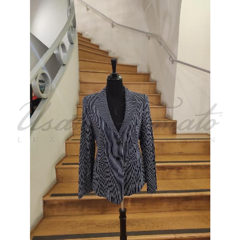 BLAZER DONNA EMPORIO ARMANI GESSATO BLU TG 44 | Mercatino dell'Usato Roma parioli 1
