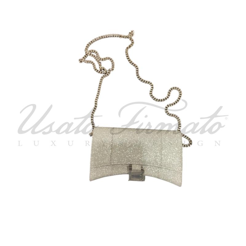BORSA BALENCIAGA HOURGLASS GLITTER ARGENTO 714123 | Mercatino dell'Usato Roma parioli 1