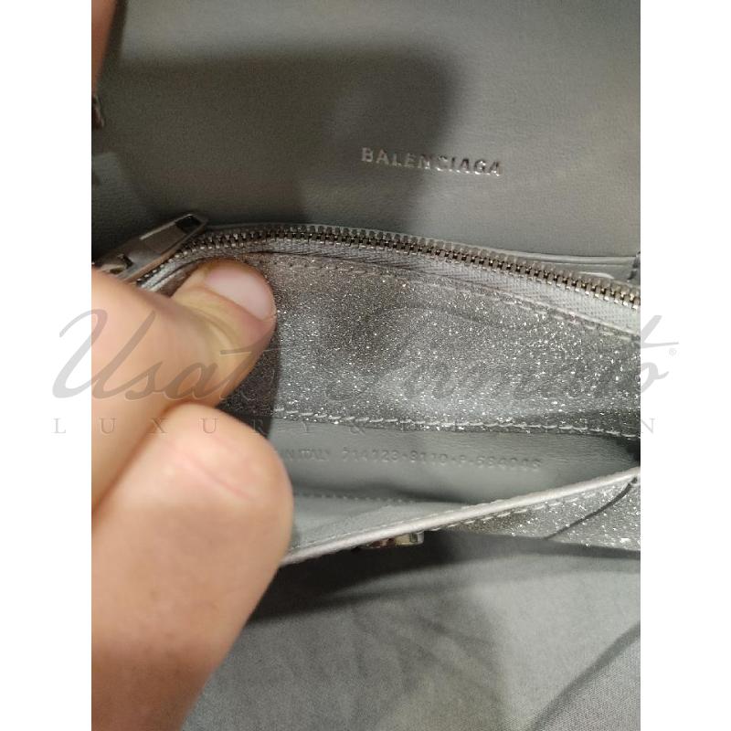 BORSA BALENCIAGA HOURGLASS GLITTER ARGENTO 714123 | Mercatino dell'Usato Roma parioli 3