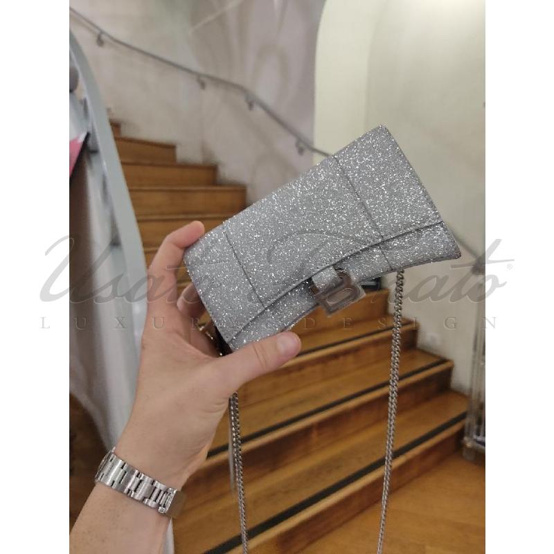 BORSA BALENCIAGA HOURGLASS GLITTER ARGENTO 714123 | Mercatino dell'Usato Roma parioli 4