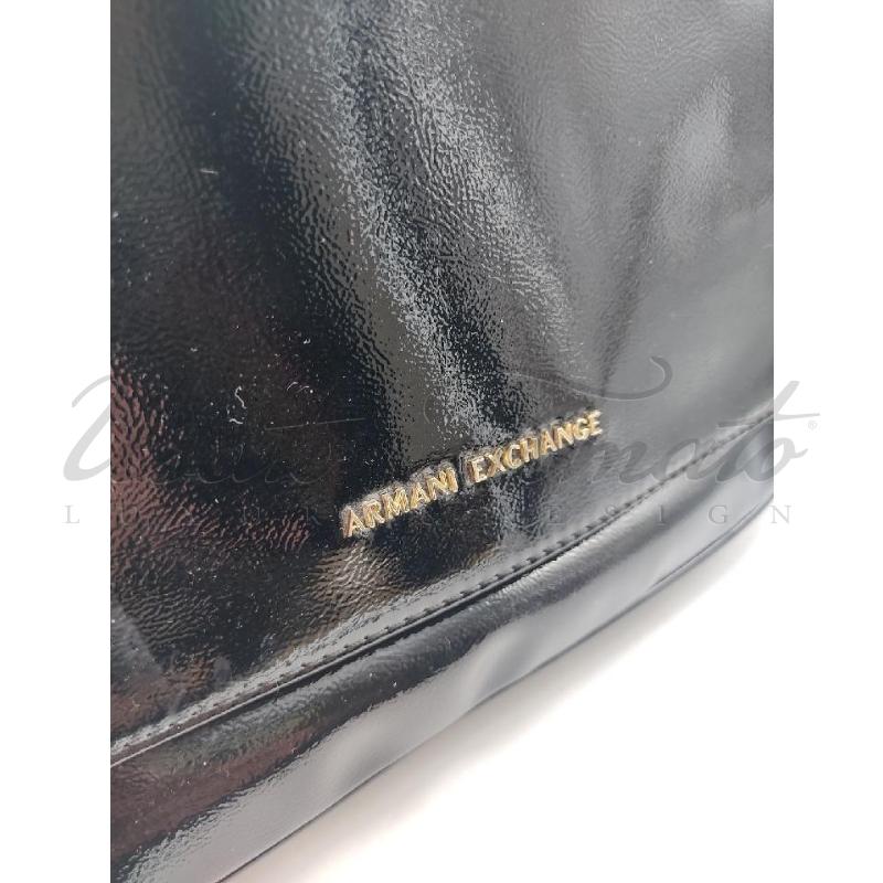 BORSA DONNA ARMANI EXCHANGE NERA VERNICE  | Mercatino dell'Usato Roma parioli 4