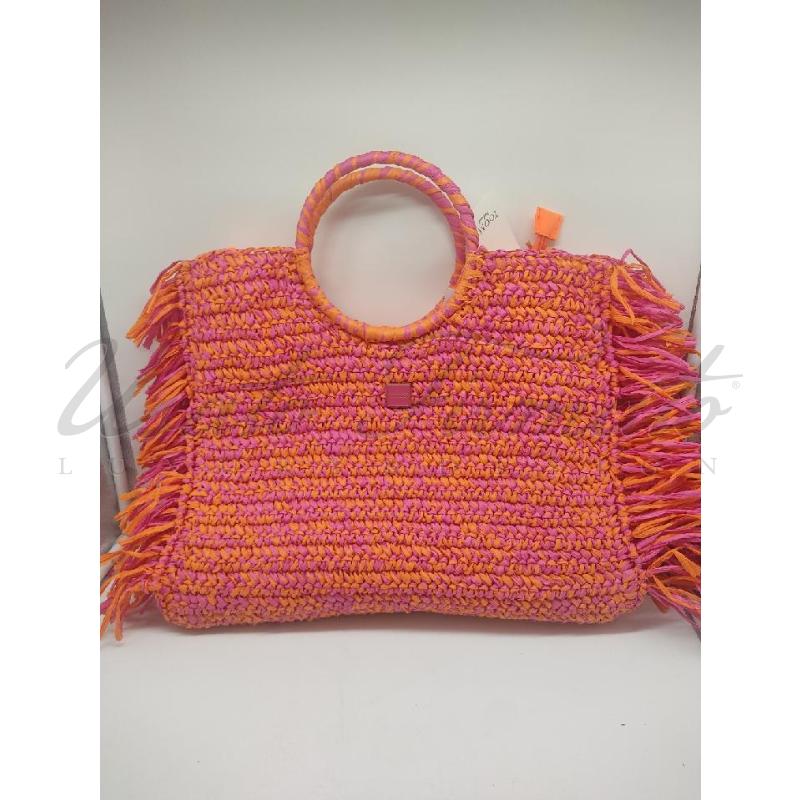 BORSA DONNA EMANUELA BIFOLI PAGLIA ARANCIO ROSA | Mercatino dell'Usato Roma parioli 1