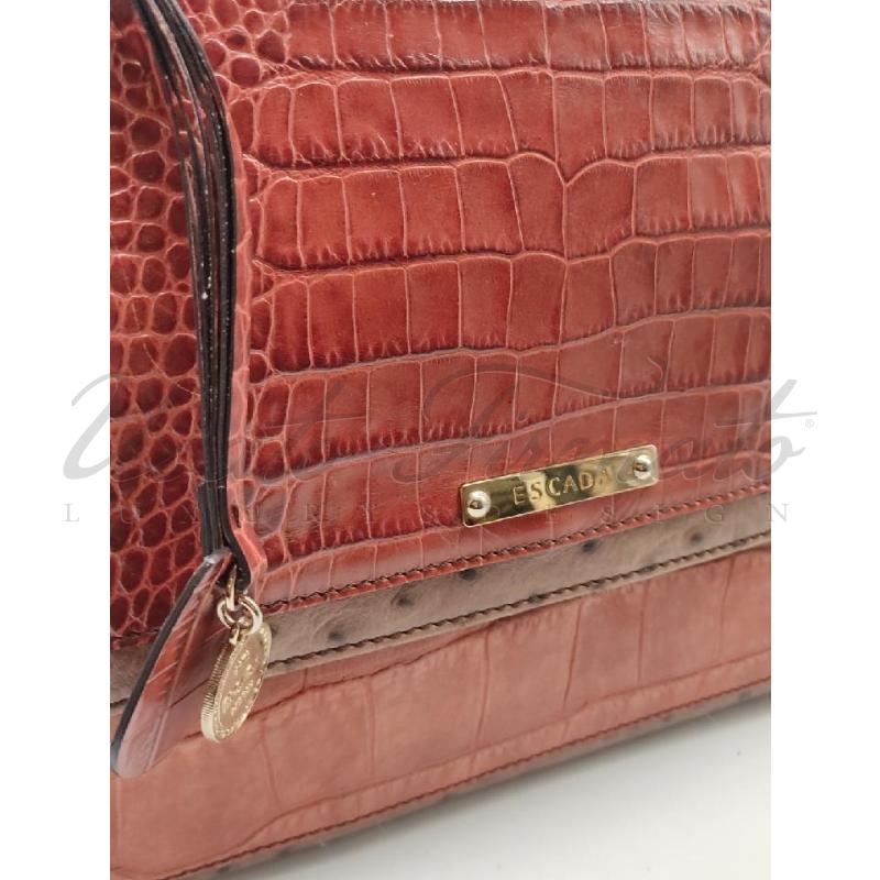 BORSA DONNA ESCADA PELLE ESOTICA MARRONE ROSSO A MANO  | Mercatino dell'Usato Roma parioli 3