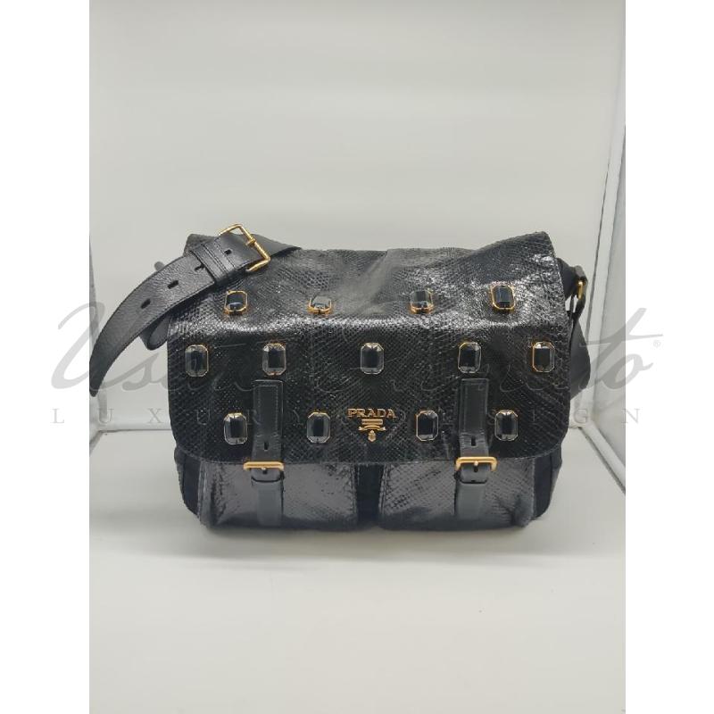 BORSA DONNA PRADA PELLE NERA  STRASS COD 7 | Mercatino dell'Usato Roma parioli 1