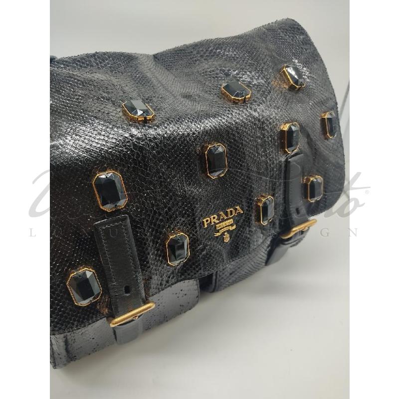 BORSA DONNA PRADA PELLE NERA  STRASS COD 7 | Mercatino dell'Usato Roma parioli 4