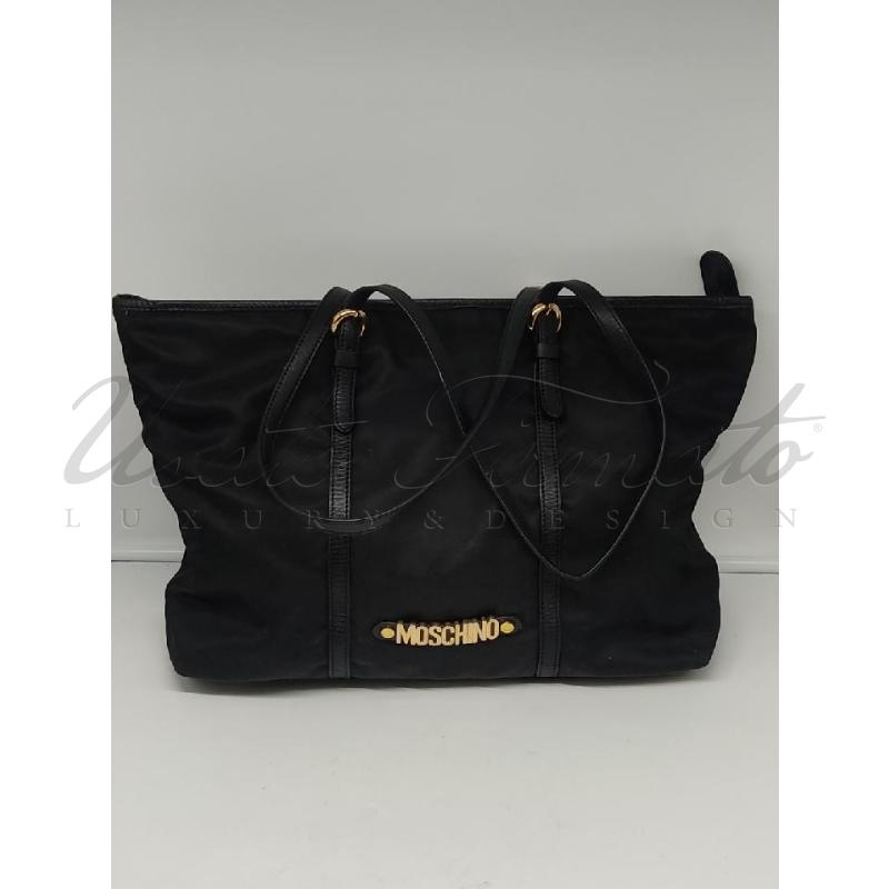 BORSA DONNA SHOPPER MOSCHINO NERA NYLON PELLE | Mercatino dell'Usato Roma parioli 1
