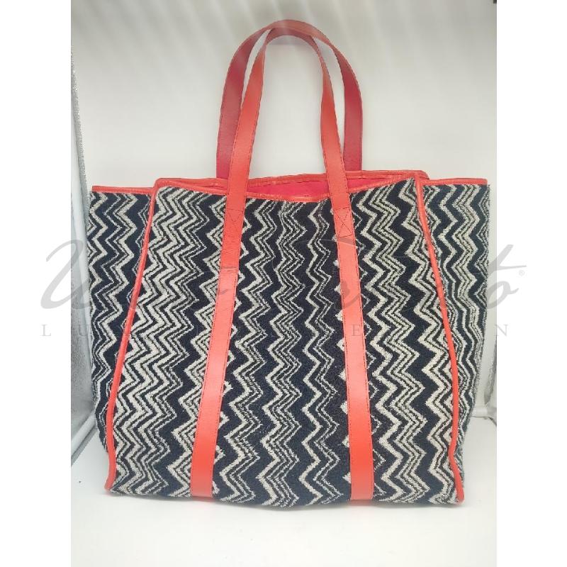 BORSA MISSONI NERA BIANCA PROFILO PELLE ROSSA  | Mercatino dell'Usato Roma parioli 1
