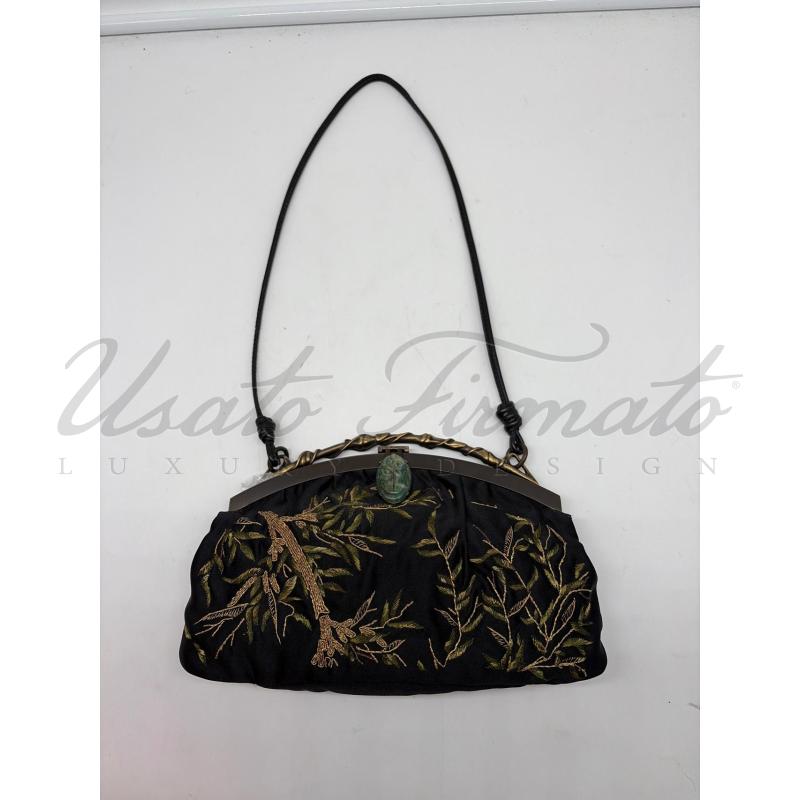 BORSA VALENTINO GARAVANI NERA SETA RICAMATA SCARABEO  | Mercatino dell'Usato Roma parioli 1