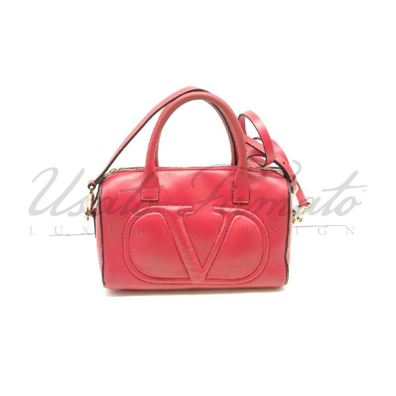 BORSA VALENTINO GARAVANI V LOGO BOSTON ROSSA PELLE  | Mercatino dell'Usato Roma parioli 1
