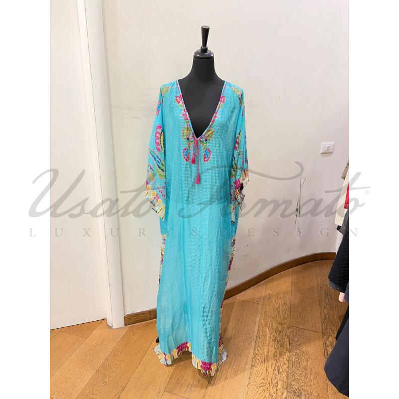 CAFTANO DONNA ETRO SETA CELESTE TG U | Mercatino dell'Usato Roma parioli 1