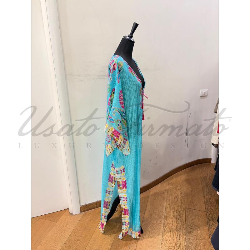 CAFTANO DONNA ETRO SETA CELESTE TG U | Mercatino dell'Usato Roma parioli 2