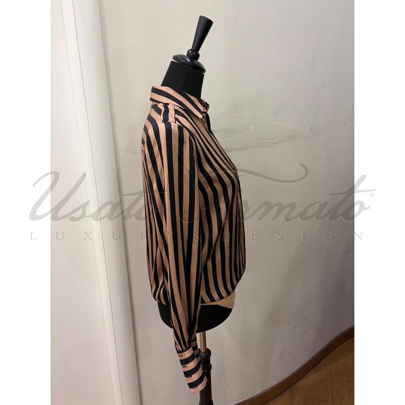 CAMICIA DONNA ELISABETTA FRANCHI RIGHE SETA BEIGE NERO TG S  | Mercatino dell'Usato Roma parioli 2