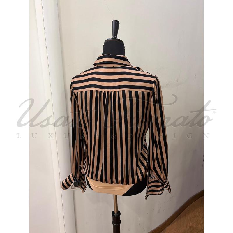 CAMICIA DONNA ELISABETTA FRANCHI RIGHE SETA BEIGE NERO TG S  | Mercatino dell'Usato Roma parioli 3