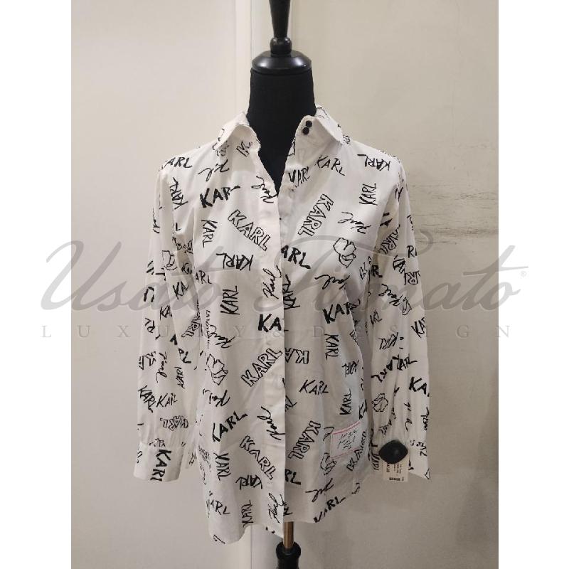 CAMICIA DONNA KARL LAGERFED BIANCA SCRITTE  | Mercatino dell'Usato Roma parioli 1