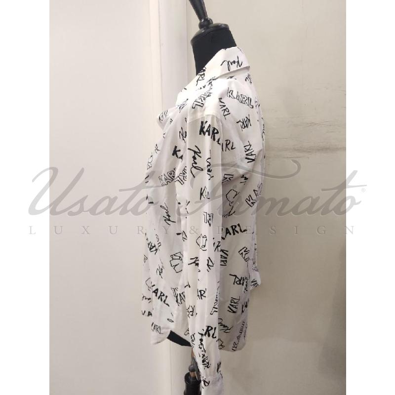 CAMICIA DONNA KARL LAGERFED BIANCA SCRITTE  | Mercatino dell'Usato Roma parioli 3