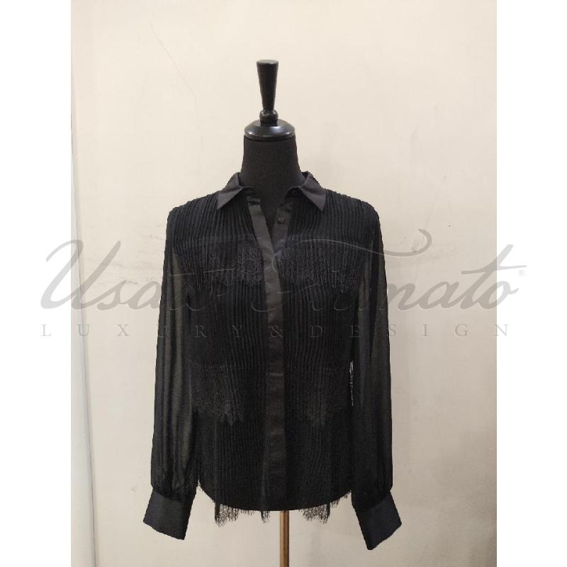 CAMICIA DONNA TWINSET NERA PIZZO PLISSE TG 40 | Mercatino dell'Usato Roma parioli 1
