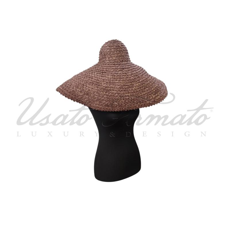 CAPPELLO DONNA GIORGIO ARMANI PAGLIA FALDA LARGA MARRONE | Mercatino dell'Usato Roma parioli 1