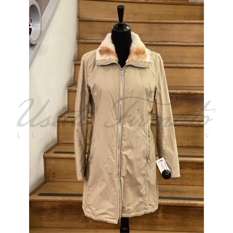 CAPPOTTO DONNA PRADA NYLON BEIGE PELLICCIA TG 46 | Mercatino dell'Usato Roma parioli 1