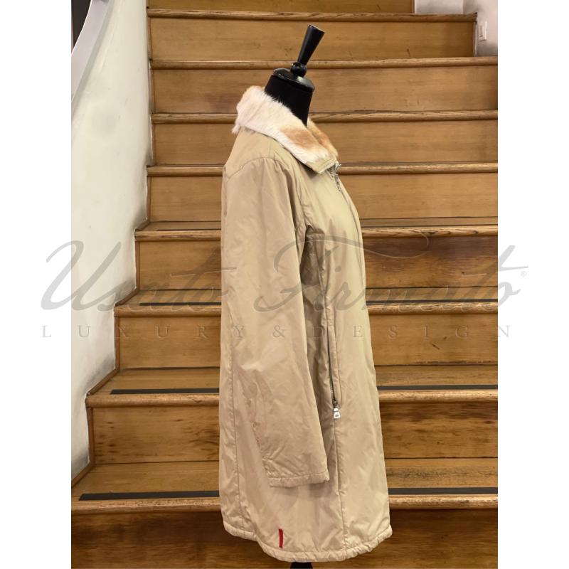 CAPPOTTO DONNA PRADA NYLON BEIGE PELLICCIA TG 46 | Mercatino dell'Usato Roma parioli 2