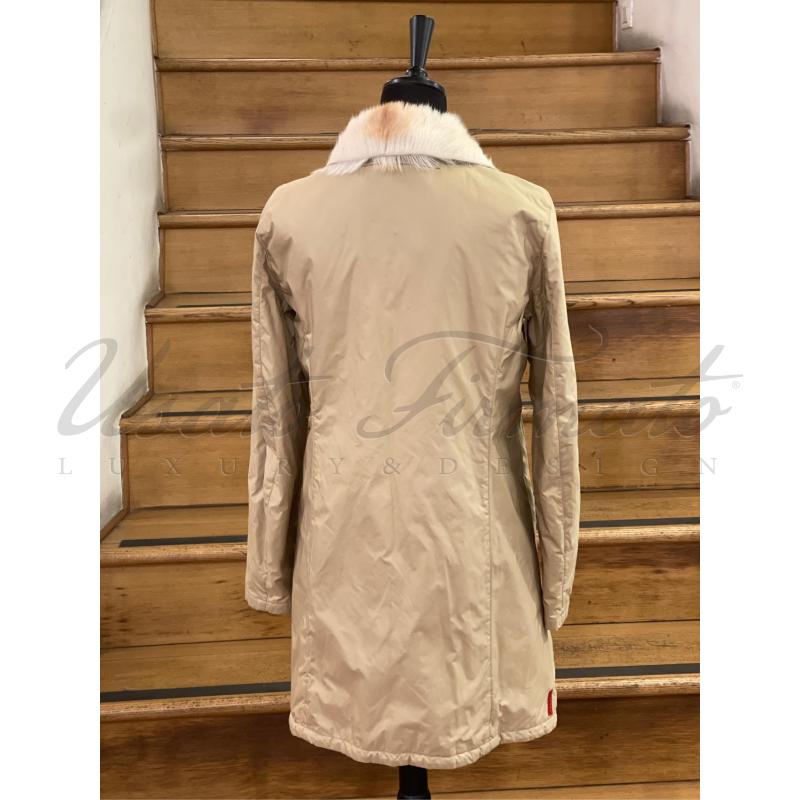 CAPPOTTO DONNA PRADA NYLON BEIGE PELLICCIA TG 46 | Mercatino dell'Usato Roma parioli 3