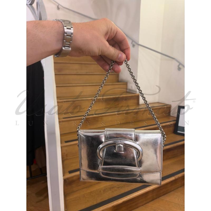 CLUTCH SERGIO ROSSI ARGENTO SILVER   | Mercatino dell'Usato Roma parioli 4