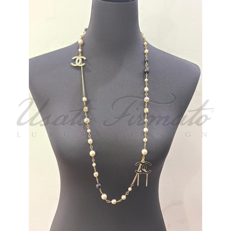 COLLANA CHANEL CC PERLE BICOLORE  | Mercatino dell'Usato Roma parioli 1