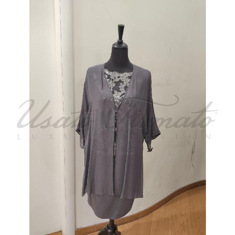 COMPLETO LUISA SPAGNOLI TOP CARDIGAN GRIGIO PAILLETTES TG M | Mercatino dell'Usato Roma parioli 1