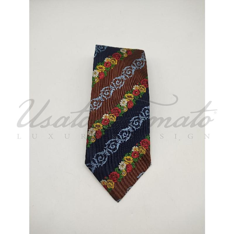 CRAVATTA FENDI MARRONE BLU FIORI  | Mercatino dell'Usato Roma parioli 1