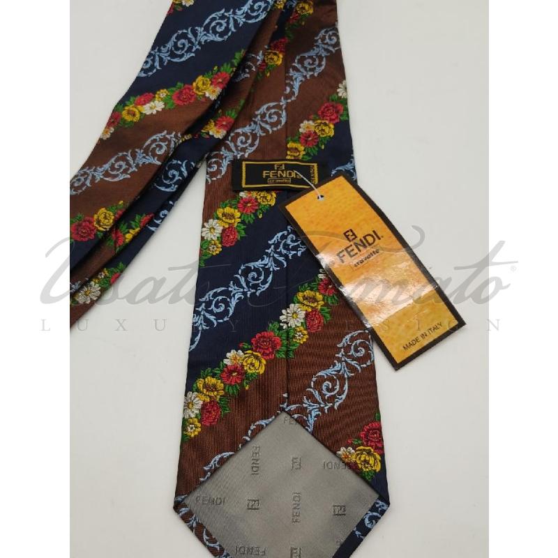 CRAVATTA FENDI MARRONE BLU FIORI  | Mercatino dell'Usato Roma parioli 2