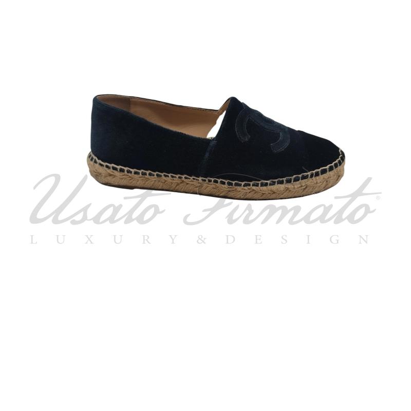 ESPADRILLAS CHANEL BLU NAVY VELLUTO ZG29762 TG.37 | Mercatino dell'Usato Roma parioli 1
