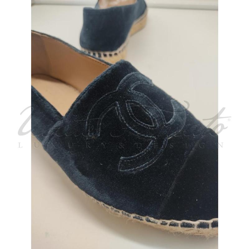 ESPADRILLAS CHANEL BLU NAVY VELLUTO ZG29762 TG.37 | Mercatino dell'Usato Roma parioli 5