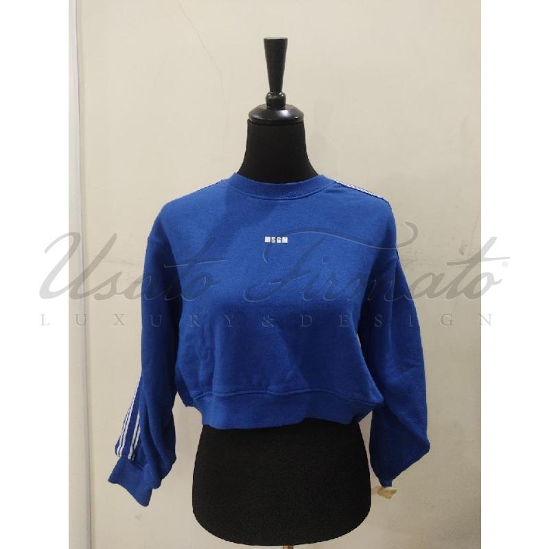FELPA DONNA MSGM BLU BIANCA CROP TG S  | Mercatino dell'Usato Roma parioli 1