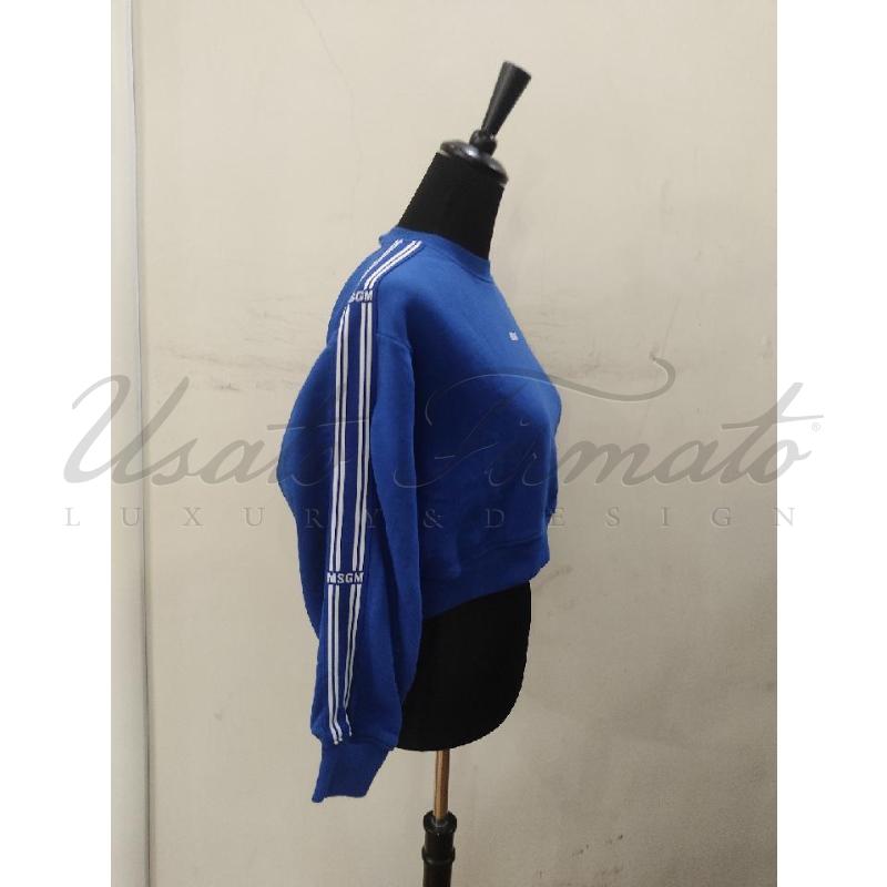 FELPA DONNA MSGM BLU BIANCA CROP TG S  | Mercatino dell'Usato Roma parioli 2