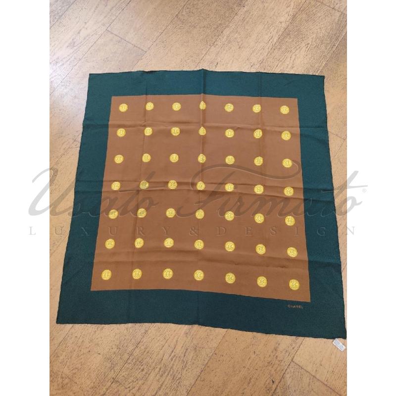 FOULARD CHANEL VERDE MARRONE CC ORO  | Mercatino dell'Usato Roma parioli 1