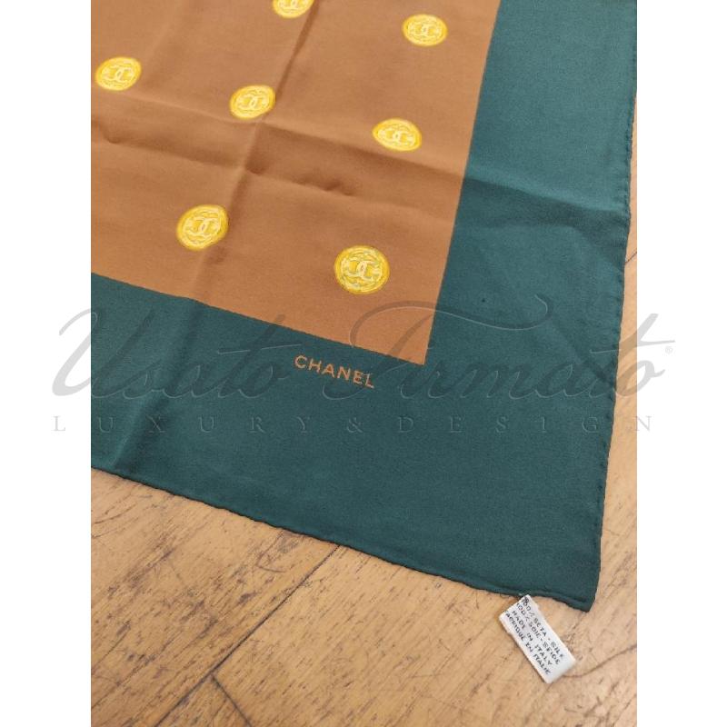 FOULARD CHANEL VERDE MARRONE CC ORO  | Mercatino dell'Usato Roma parioli 2
